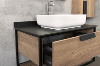 Тумба с раковиной Comforty Кёльн 90 1 дуб темный с черной столешницей,