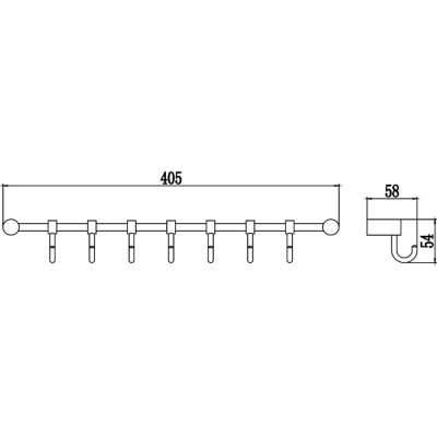 Планка с крючками (7 крючков) Savol S-006207 хром