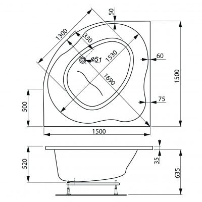 Акриловая ванна VAGNERPLAST PLEJADA 150x150