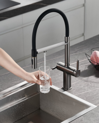 Смеситель для кухни с подключением фильтра для воды Rose R358T оружейная сталь