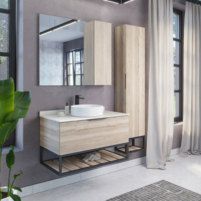 Тумба с раковиной Comforty Порто 90 дуб дымчатый с белой столешницей