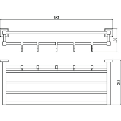 Полка для полотенец 60 см 6 крючков Savol S-609544 хром