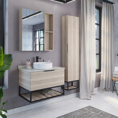 Тумба с раковиной Comforty Порто 75 дуб дымчатый с белой столешницей