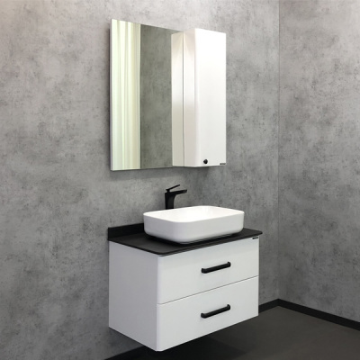 Тумба с раковиной Comforty Амстердам 75 белая с черной матовой столешницей