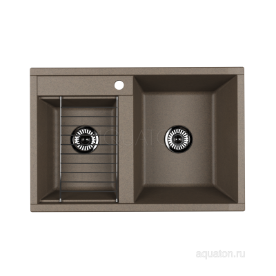 Мойка для кухни из литого мрамора Aquaton Делия 78 DBL 2 чаши серый шелк