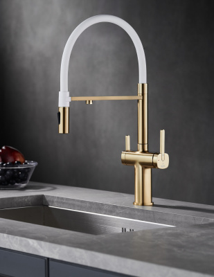 Смеситель для кухни с подключением фильтра для воды Rose R358G золотой сатин