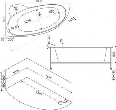 Акриловая ванна Bas Сагра 160x100 L с г/м оборудованием FLAT