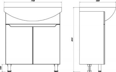 Тумба с раковиной Sanstar Bianco 75