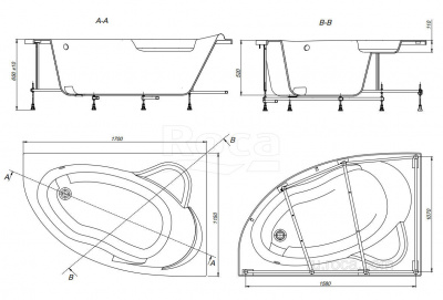 Акриловая ванна Roca Luna 170x115 правая ZRU9302912