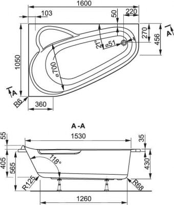 Акриловая ванна VAGNERPLAST SELENA 160x105 Left