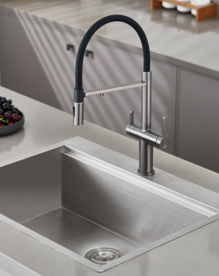 Смеситель для кухни с подключением фильтра для воды Rose R458T оружейная сталь