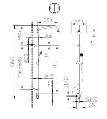 Душевая стойка Bravat FIT D283CP-2A-RUS с верхним душем