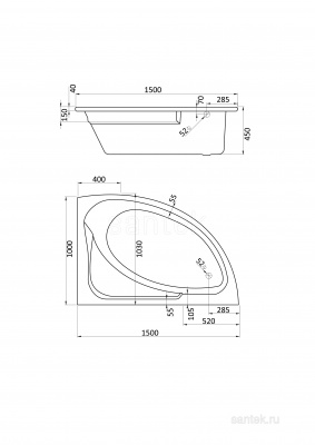 Акриловая ванна Santek Гоа 150х100 R асимметричная 1WH112032