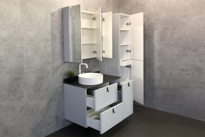 Тумба с раковиной Comforty Сорренто 90Н светло серый с антрацитовой столешницей
