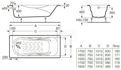 Чугунная ванна Roca Malibu 160x70 без ручек 233460000