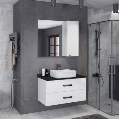 Тумба с раковиной Comforty Амстердам 95 белая с черной матовой столешницей