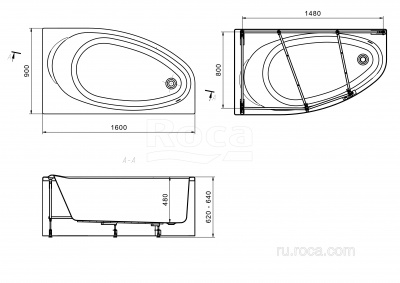 Акриловая ванна Roca Corfu 160x90 правая 248574000
