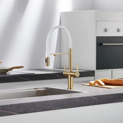 Смеситель для кухни с подключением фильтра для воды Rose R458G золотой сатин
