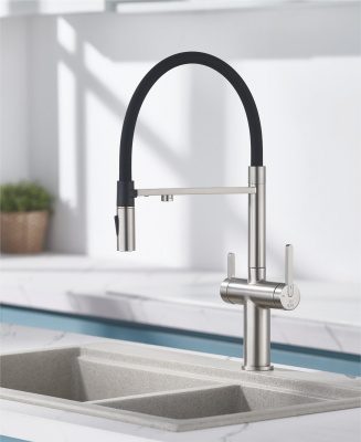 Смеситель для кухни с подключением фильтра для воды Rose R458L сатин