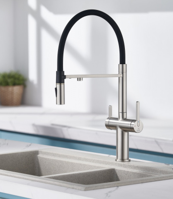 Смеситель для кухни с подключением фильтра для воды Rose R458L сатин