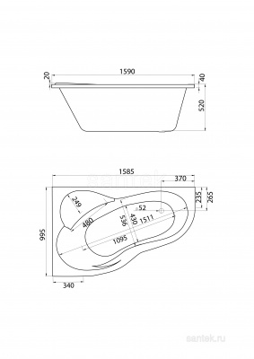 Акриловая ванна Santek Ибица XL 160х100 L асимметричная 1WH112036