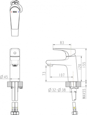 Смеситель для раковины Bravat VEGA F1119177CP