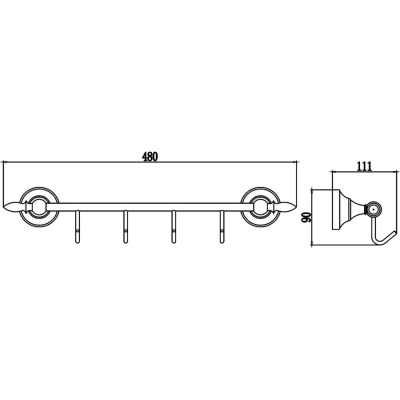 Планка с крючками (4 крючка) Savol S-06874B золото