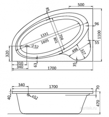 Акриловая ванна Santek Эдера 170х110 L асимметричная 1WH111995