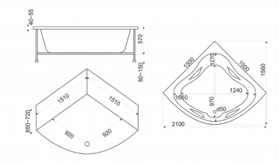 Акриловая ванна Bas Империал 150x150 с г/м оборудованием FLAT
