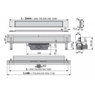 Водоотводящий желоб AlcaPlast APZ5-TWIN-650 Spa
