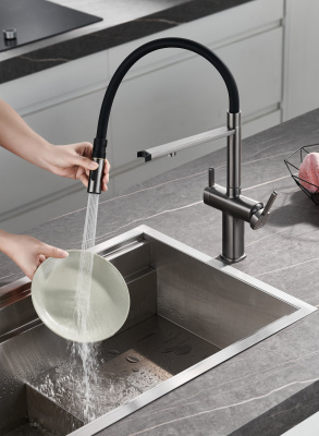 Смеситель для кухни с подключением фильтра для воды Rose R358T оружейная сталь