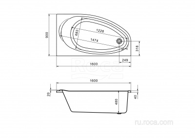 Акриловая ванна Roca Corfu 160x90 правая 248574000