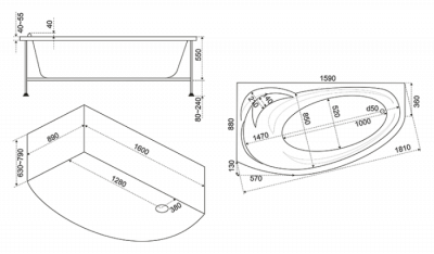 Акриловая ванна Bas Флорида 160x100 R с г/м оборудованием FLAT