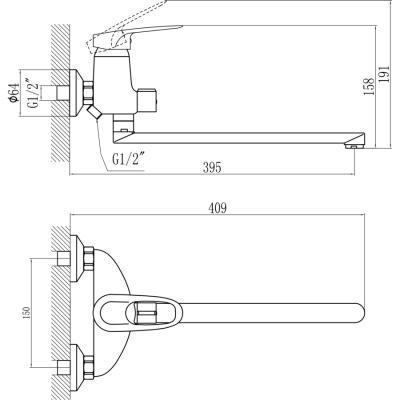 Смеситель для ванны Savol S-T2204 хром