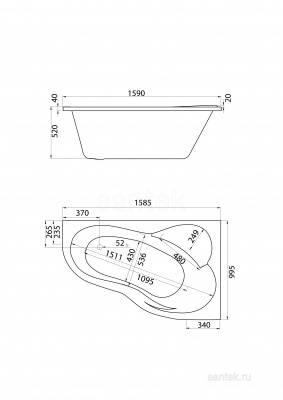 Акриловая ванна Santek Ибица XL 160х100 R асимметричная 1WH112037