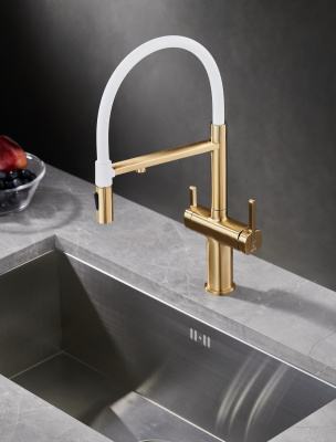 Смеситель для кухни с подключением фильтра для воды Rose R358G золотой сатин