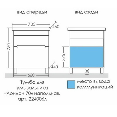 Тумба с раковиной СаНта Лондон 70 с 2 ящиками напольная