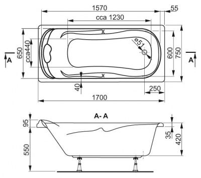 Акриловая ванна VAGNERPLAST CHARITKA 170x75
