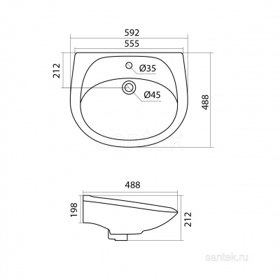 Раковина Santek Бриз 60 отверстие под смеситель 1WH110466