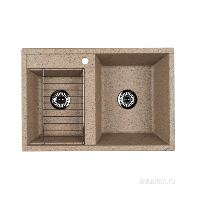Мойка для кухни из литого мрамора Aquaton Делия 78 DBL 2 чаши песочный
