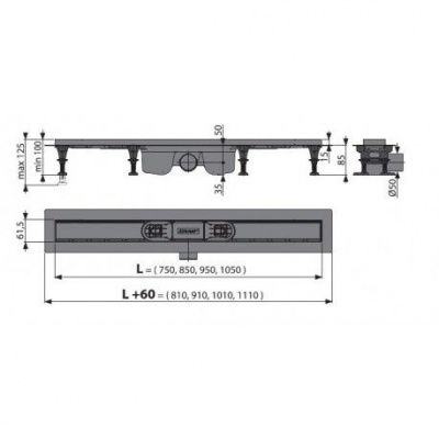 Водоотводящий желоб AlcaPlast APZ12-850 Optimal