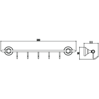 Планка с крючками (5 крючков) Savol S-06875A хром
