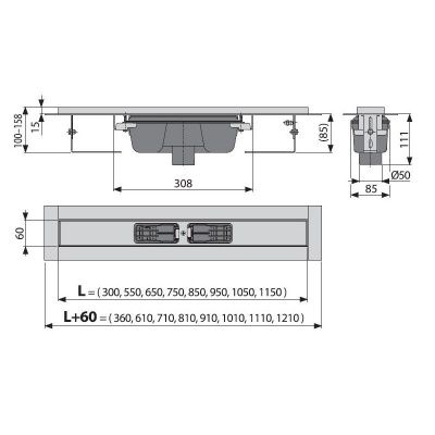 Водоотводящий желоб AlcaPlast APZ1001-1150