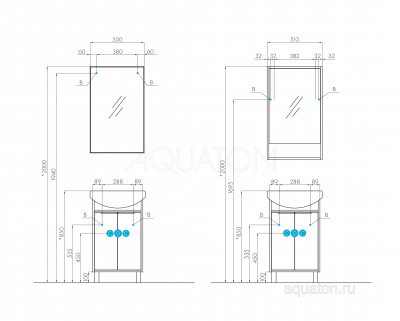 Зеркальный шкаф Aquaton Рико 50 белый, ясень фабрик 1A212302RIB90
