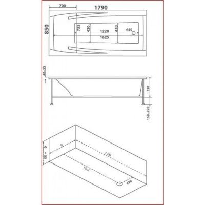 Акриловая ванна Bas Эвита 180х85 с г/м оборудованием FLAT