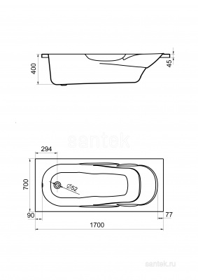 Акриловая ванна Santek Касабланка М 170х70 прямоугольная 1WH501531