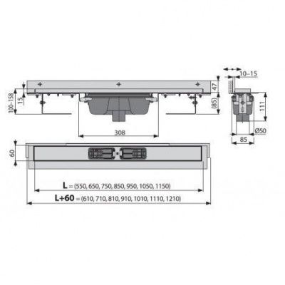 Водоотводящий желоб AlcaPlast APZ1004-550 Flexible