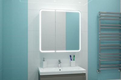 Зеркало-шкаф Континент Elliott LED 800х800 с датчиком движения, розеткой